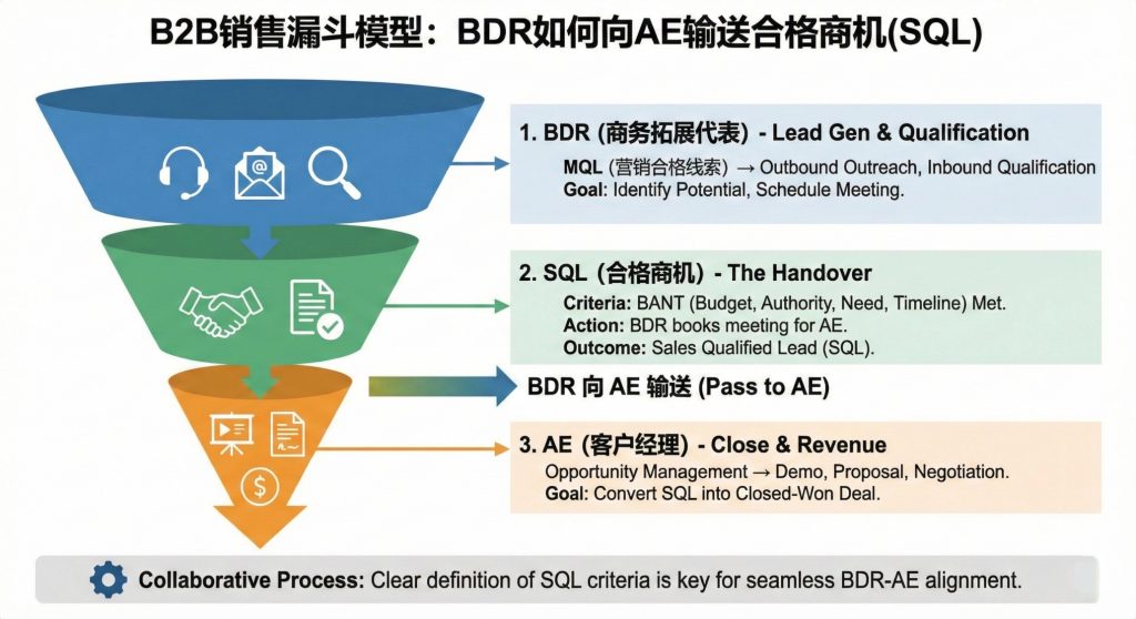 B2B销售漏斗模型：BDR如何向AE输送合格商机(SQL)