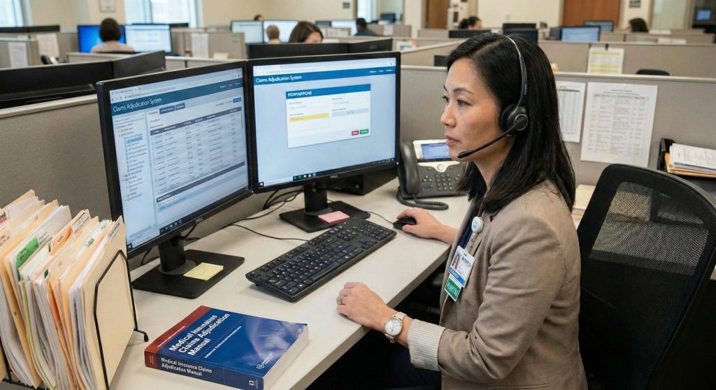专业医疗索赔处理员正在进行理赔裁决(Adjudication)