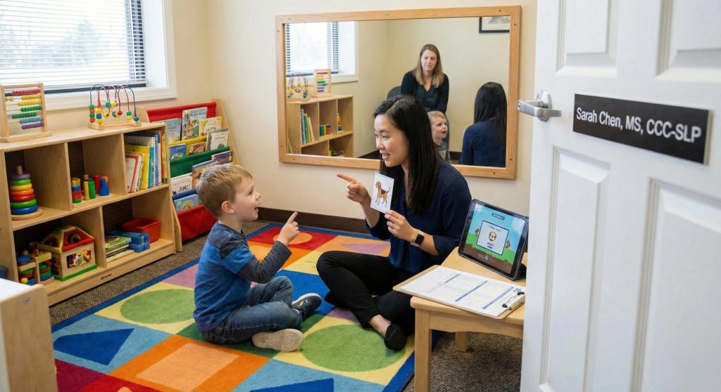 言语治疗师(SLP)正在进行儿童语言评估
