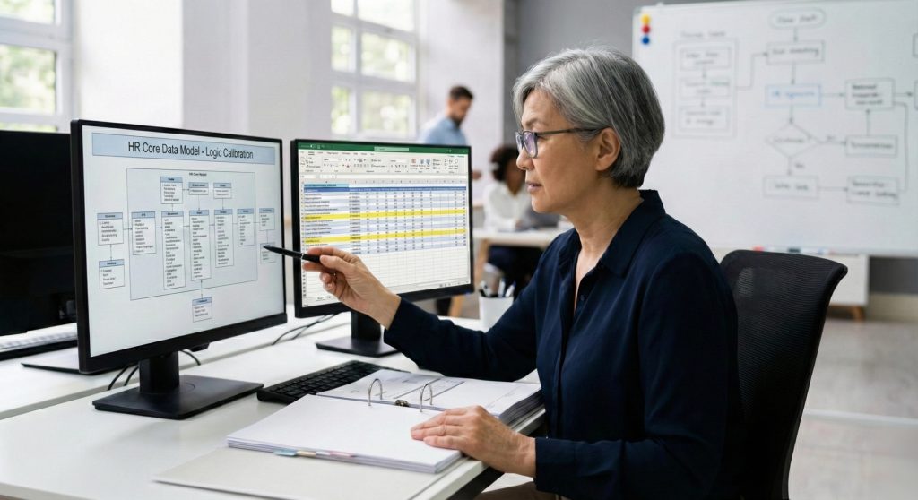 资深专家正在进行 HRIS 核心数据治理与逻辑校准