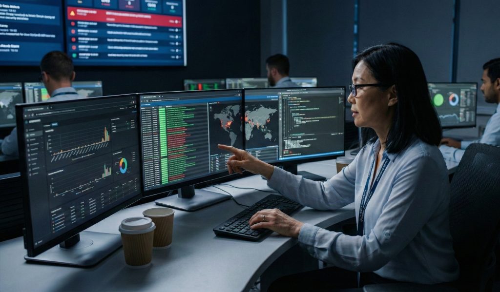 资深安全分析师(Security Analyst)正在进行威胁狩猎与日志分析