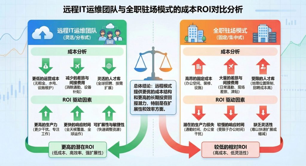 远程IT运维团队与全职驻场模式的成本ROI对比分析